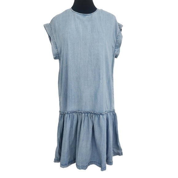 All Saints Polly Ruffle Chambray Shift Dress Size Medium - Picture 3 of 9